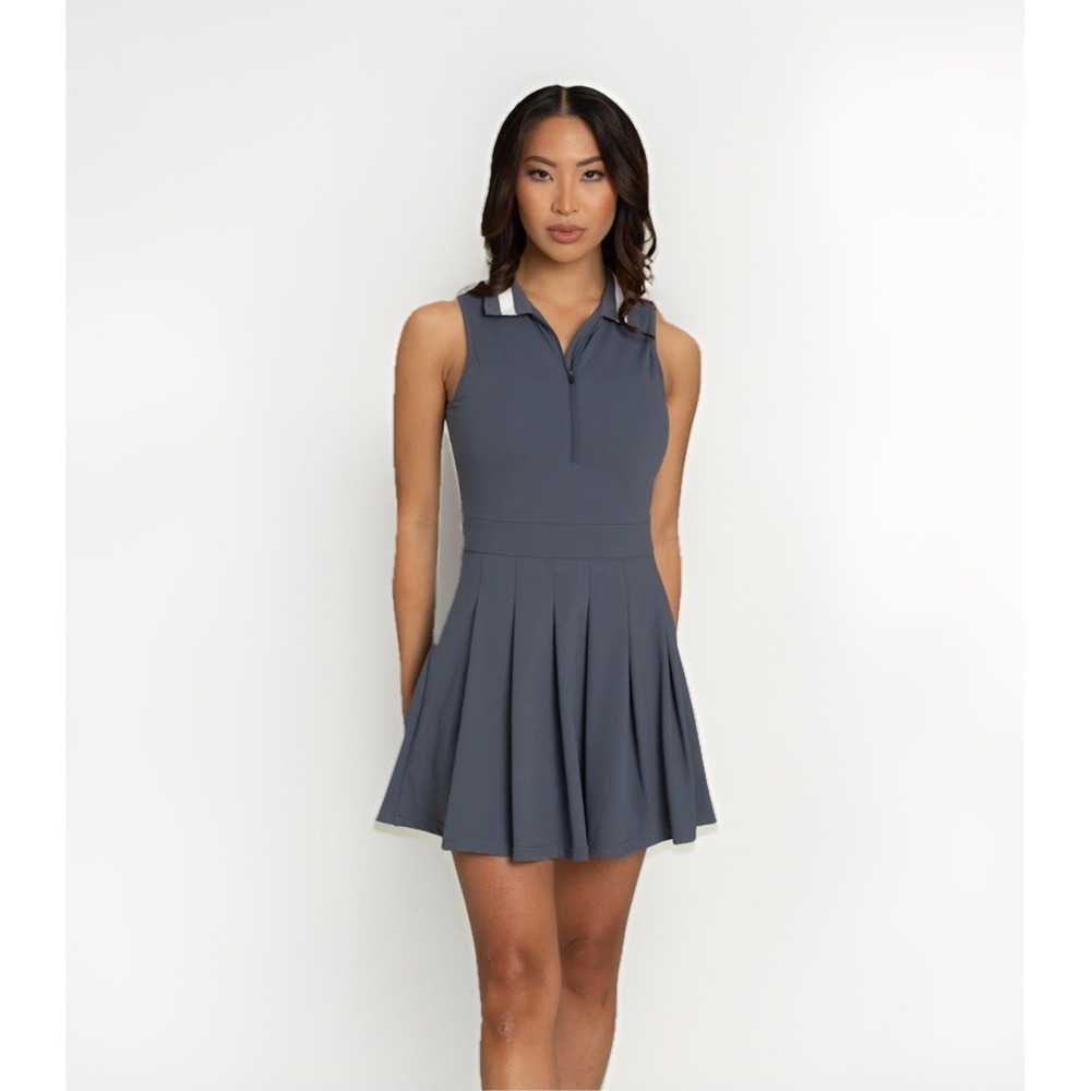 Gold Hinge Athletic Pleated Tennis Dress Size XL Built In Shorts Pocket Blue NWT